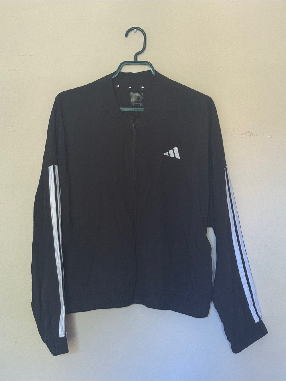 adidas Black Windbreaker Jacket with White Stripe Accents